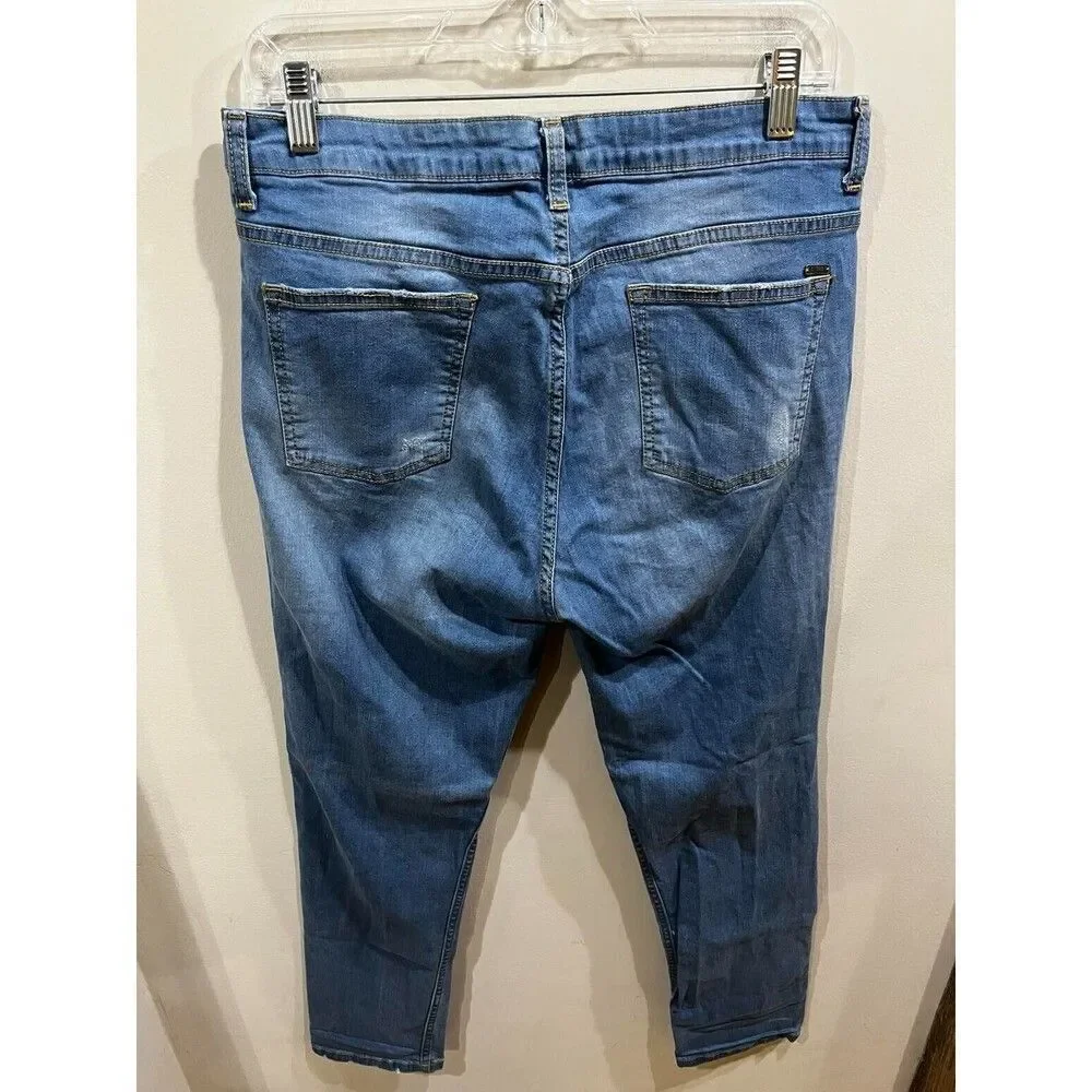 Dnmx Jeans Womens Size 34 Blue Stretch Straight High Rise Distressed Denim